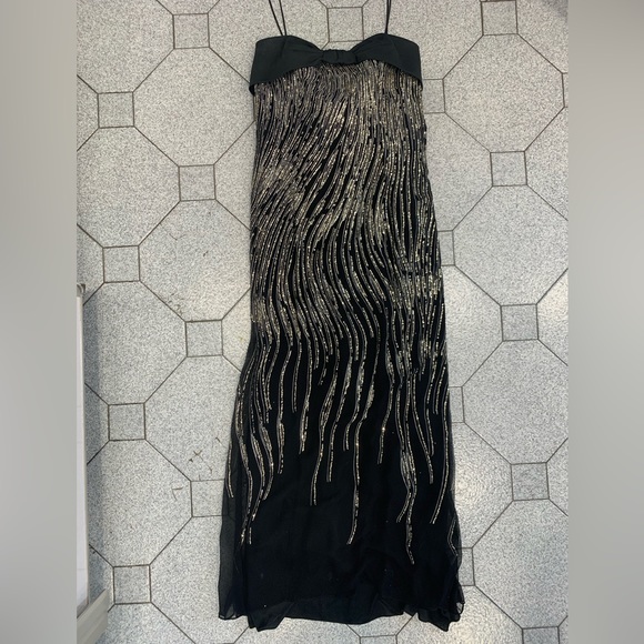 Dresses & Skirts - Stunning, unique vintage, black sparkle evening long dress! Lined, rear zipper.
